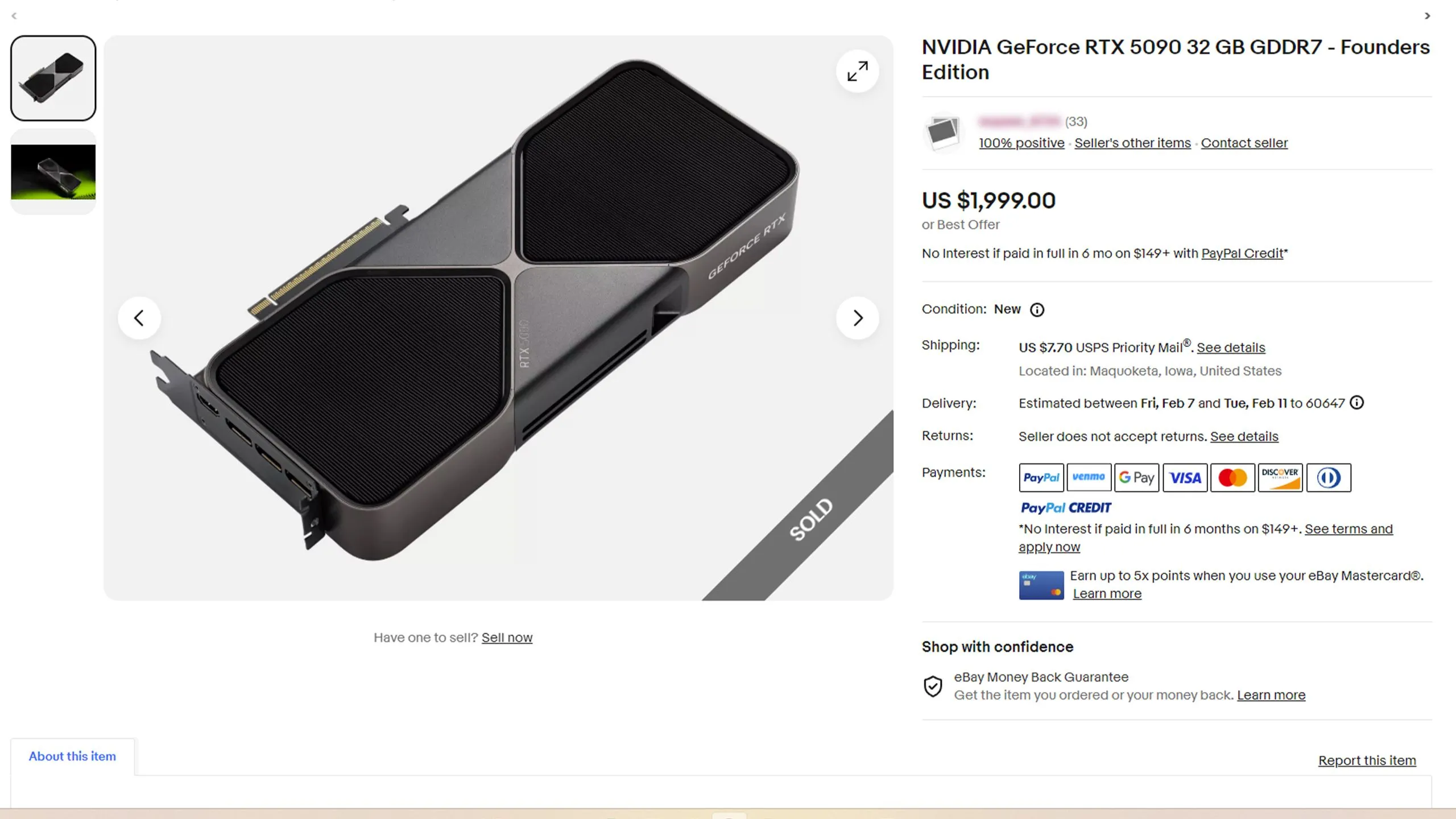 Hình ảnh minh họa một bài đăng bán card đồ họa Nvidia RTX 5090 với giá bất thường, nghi ngờ lừa đảo