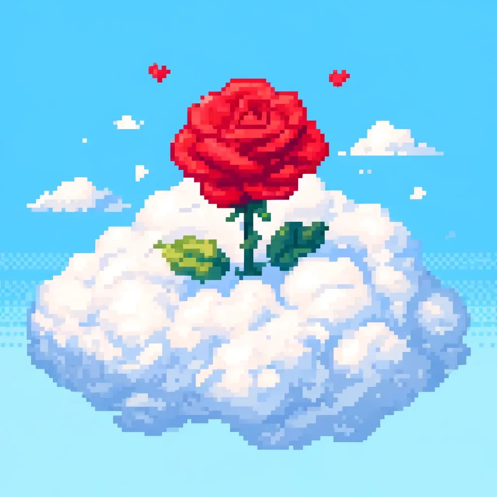 hình ảnh pixel hoa hồng trên mây do DALL-E tạo