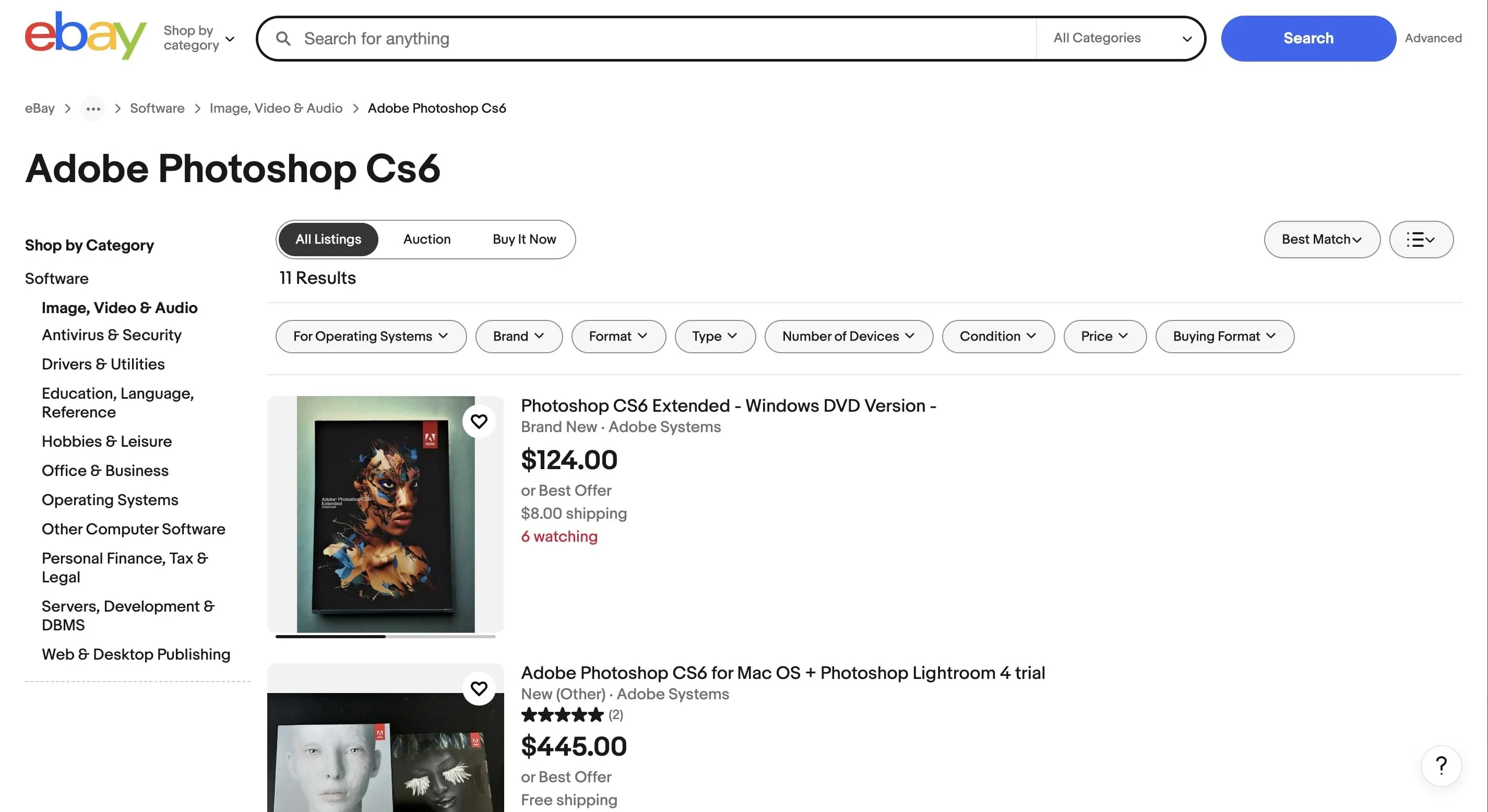 Hộp phần mềm Adobe CS6 được rao bán trên eBay, minh họa cho việc tìm kiếm phiên bản cũ