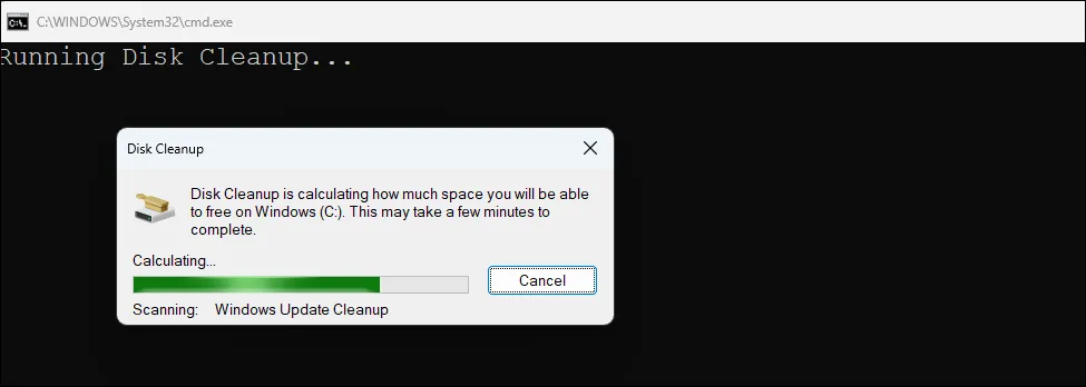 Hộp thoại Disk Cleanup cùng menu Windows Maintenance Tool thể hiện các tùy chọn dọn dẹp hệ thống