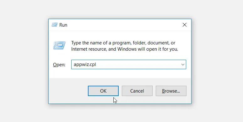 Hộp thoại Run mở công cụ Chương trình và Tính năng trên Windows với lệnh appwiz.cpl