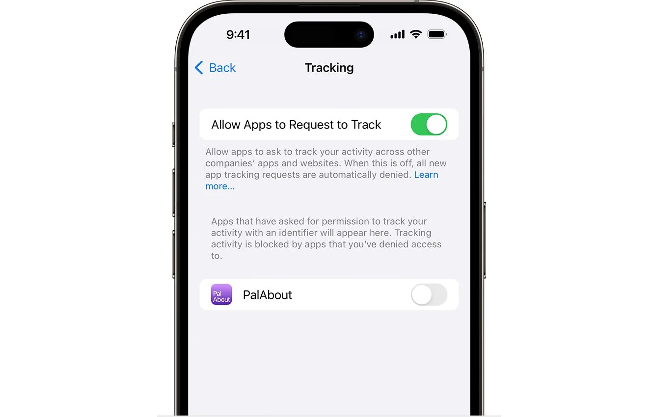 Hộp thoại yêu cầu theo dõi ứng dụng trên iPhone, cho phép người dùng lựa chọn quyền riêng tư dữ liệu vị trí.