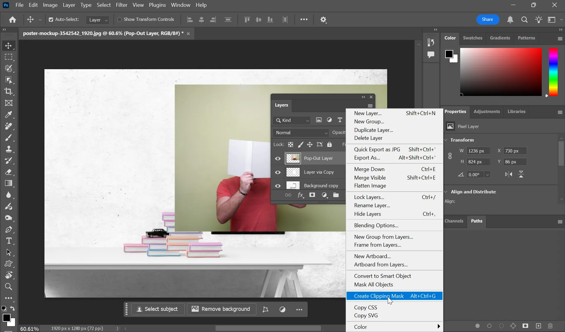 Hướng dẫn tạo Clipping Mask để lồng ghép ảnh chủ thể pop-out trong Photoshop