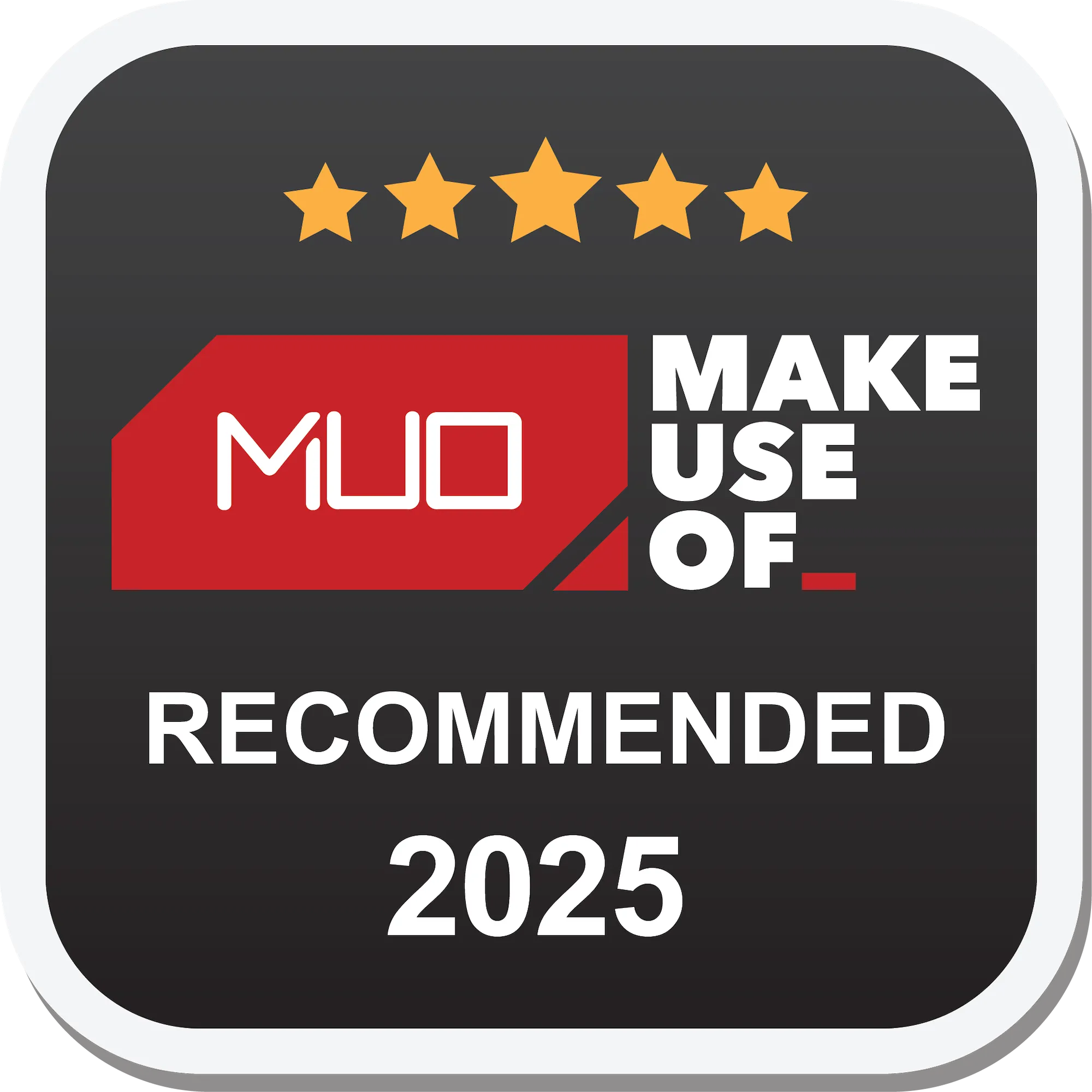 Huy hiệu giải thưởng MakeUseOf Recommended 2025 cho ASUS Zenbook S 16 OLED