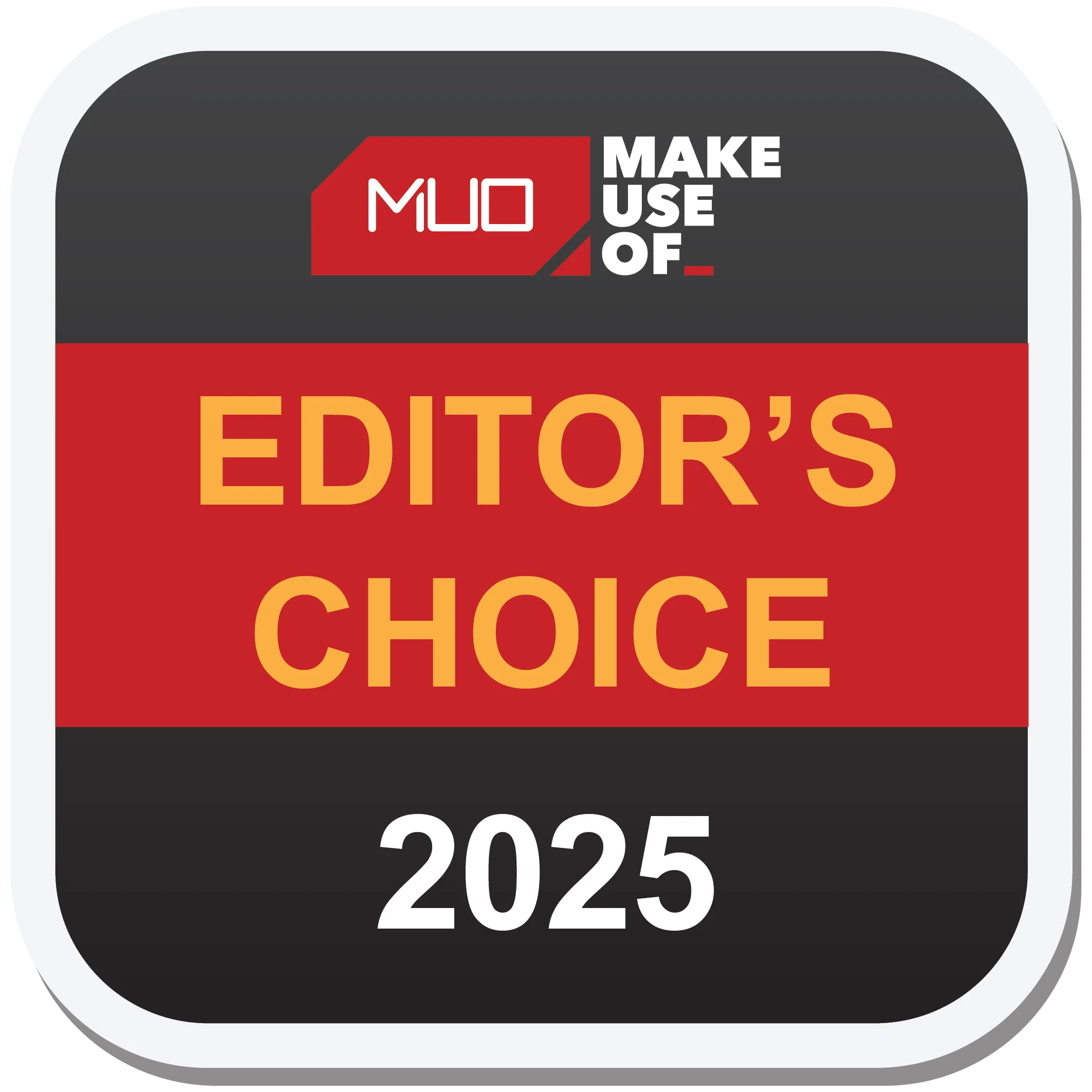 Huy hiệu MakeUseOf Editor's Choice 2025 cho sạc Anker 140W