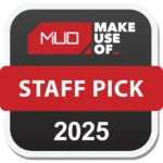 Huy hiệu MakeUseOf Staff Pick 2025 cho máy in 3D Creality K2 Plus