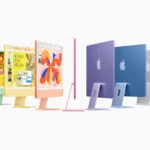 iMac 2024 với nhiều tùy chọn màu sắc rực rỡ, thể hiện sự đa dạng về thiết kế và cấu hình đơn giản của dòng máy tính All-in-One của Apple.