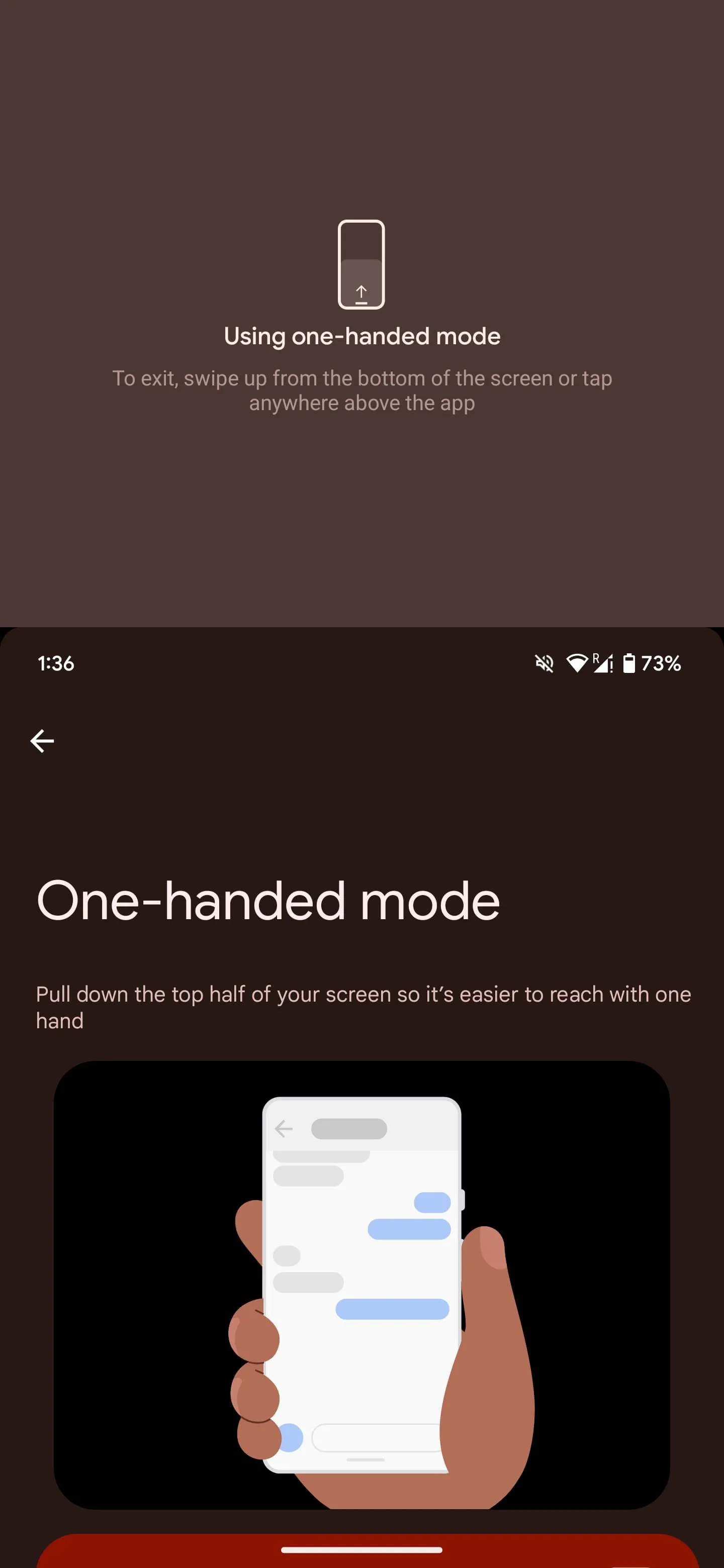 Kéo màn hình từ cạnh dưới để kích hoạt Chế độ Một tay trên Android, giúp dễ dàng thao tác với màn hình lớn