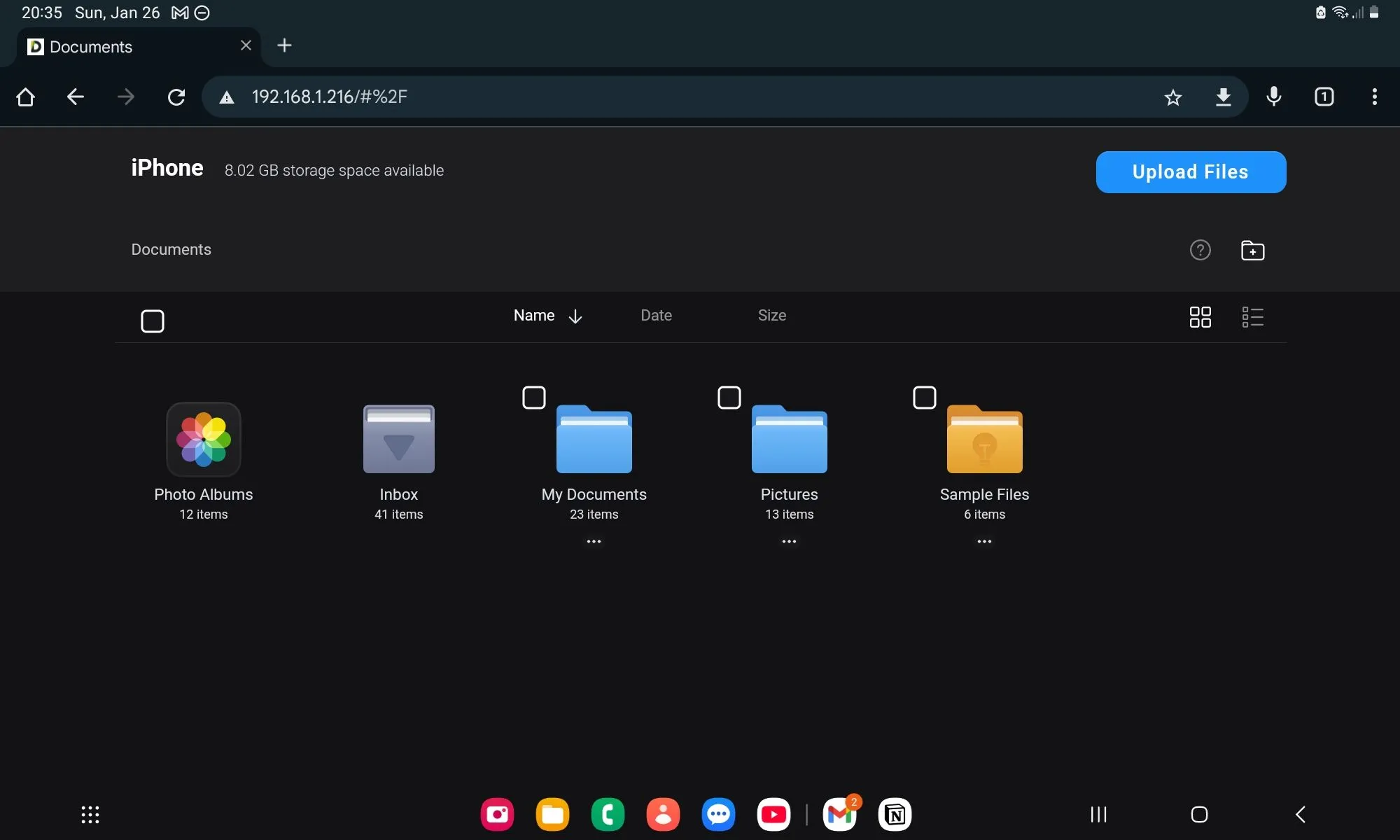 Kết nối và truyền tệp giữa iPhone và tablet Android qua WebDAV server trong ứng dụng Documents