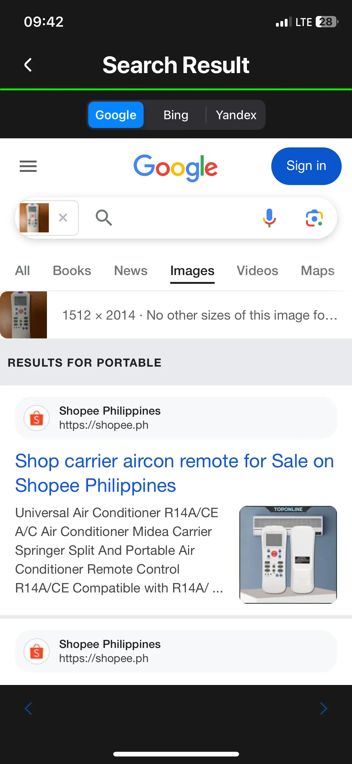 Kết quả tìm kiếm hình ảnh ngược hiển thị trên ứng dụng Image Recognition And Searcher