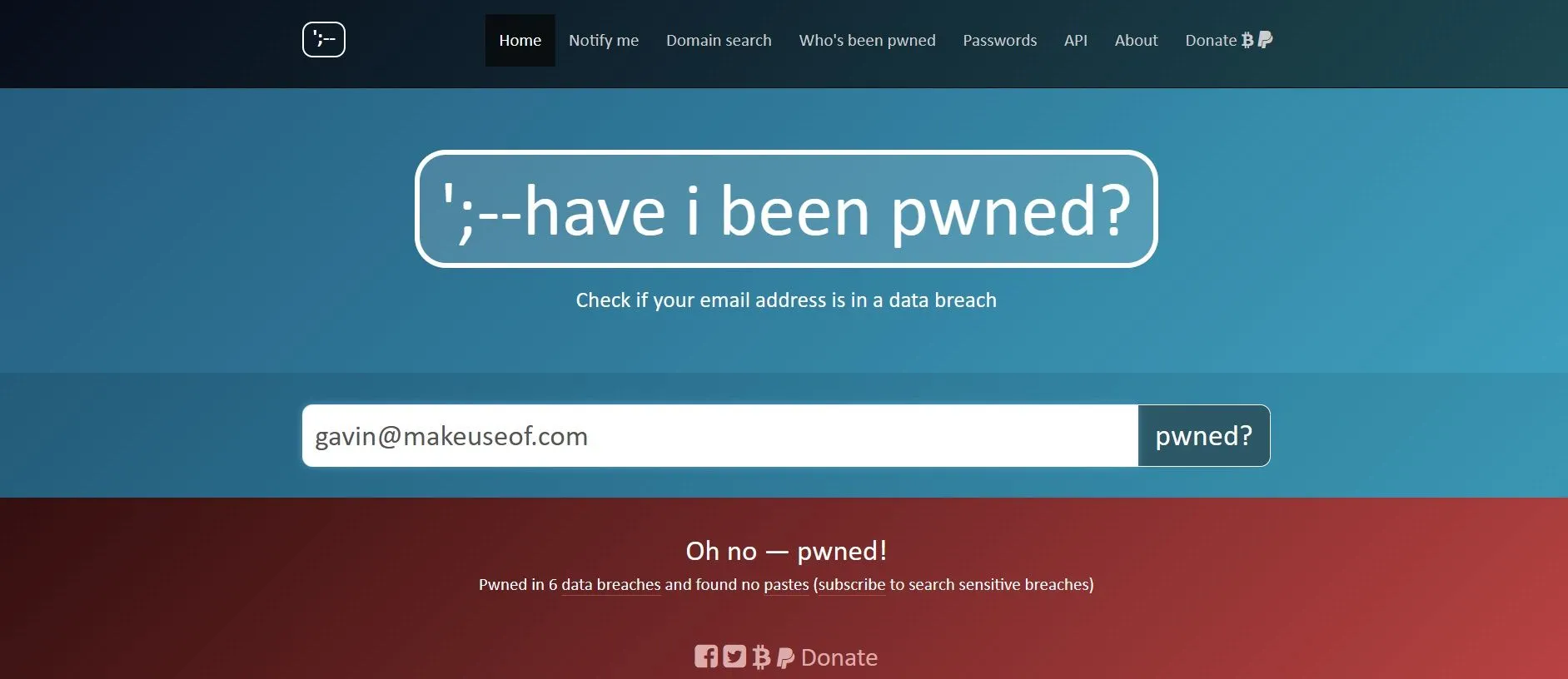 Kết quả tìm kiếm trên Have I Been Pwned cho các tài khoản bị rò rỉ