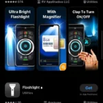 kết quả tìm kiếm ứng dụng đèn pin trên App Store với nhiều lựa chọn không cần thiết