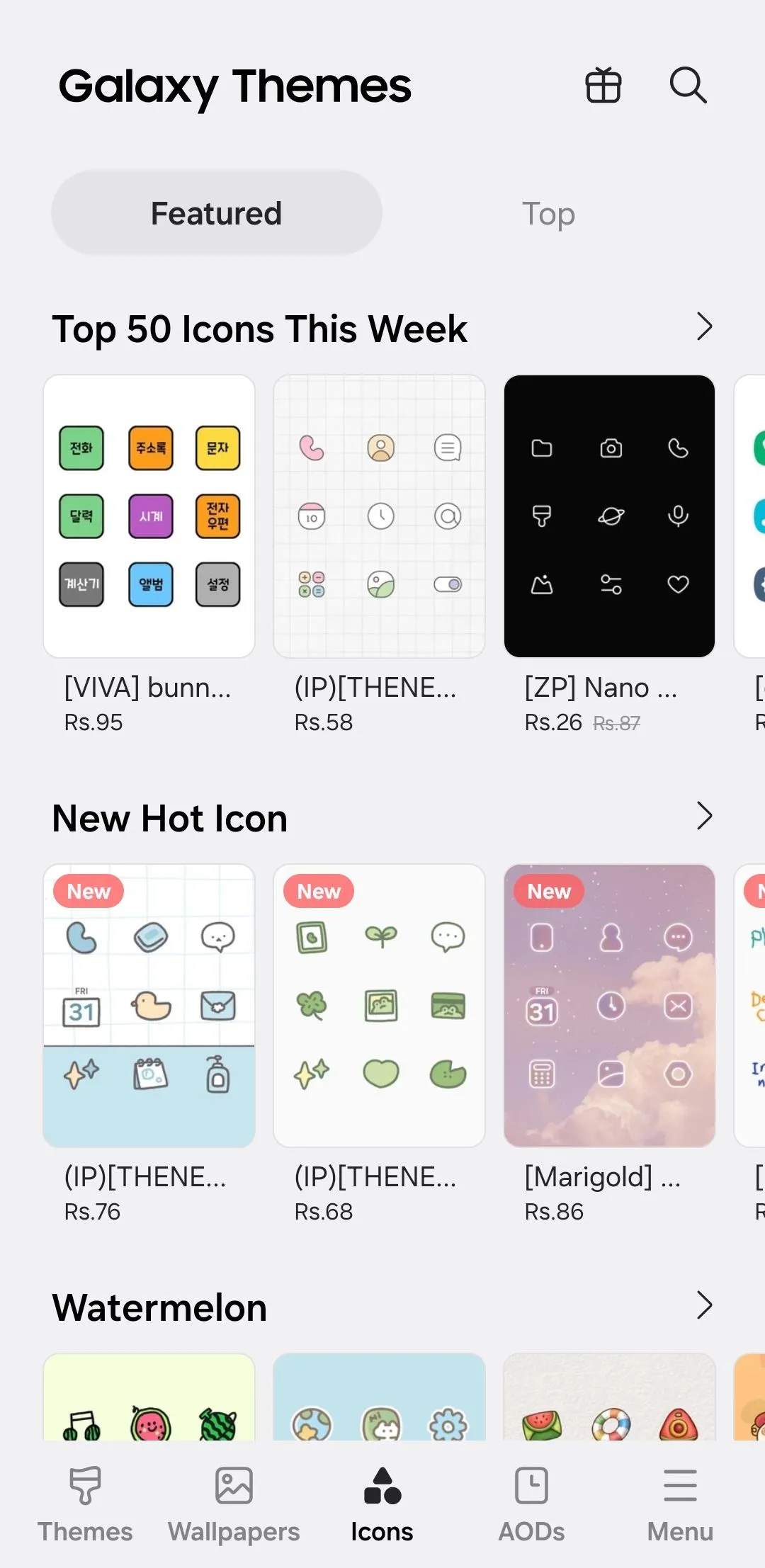 Kho gói biểu tượng trên Galaxy Themes Store