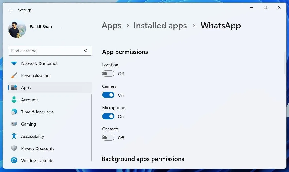 Kiểm soát quyền ứng dụng WhatsApp trên Windows 11 qua Cài đặt