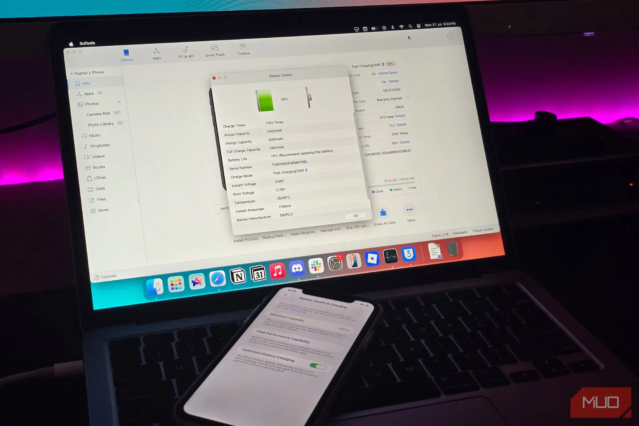 Kiểm tra thông tin pin iPhone chi tiết bằng 3uTools trên máy tính