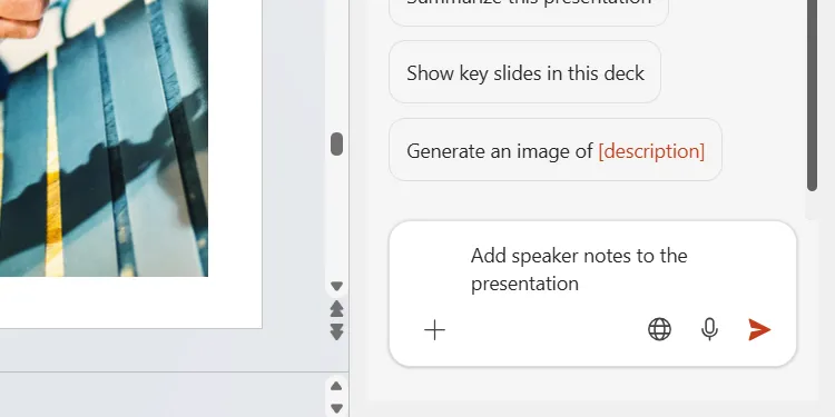 Lệnh prompt cho Copilot để thêm ghi chú diễn giả vào bản trình bày PowerPoint.