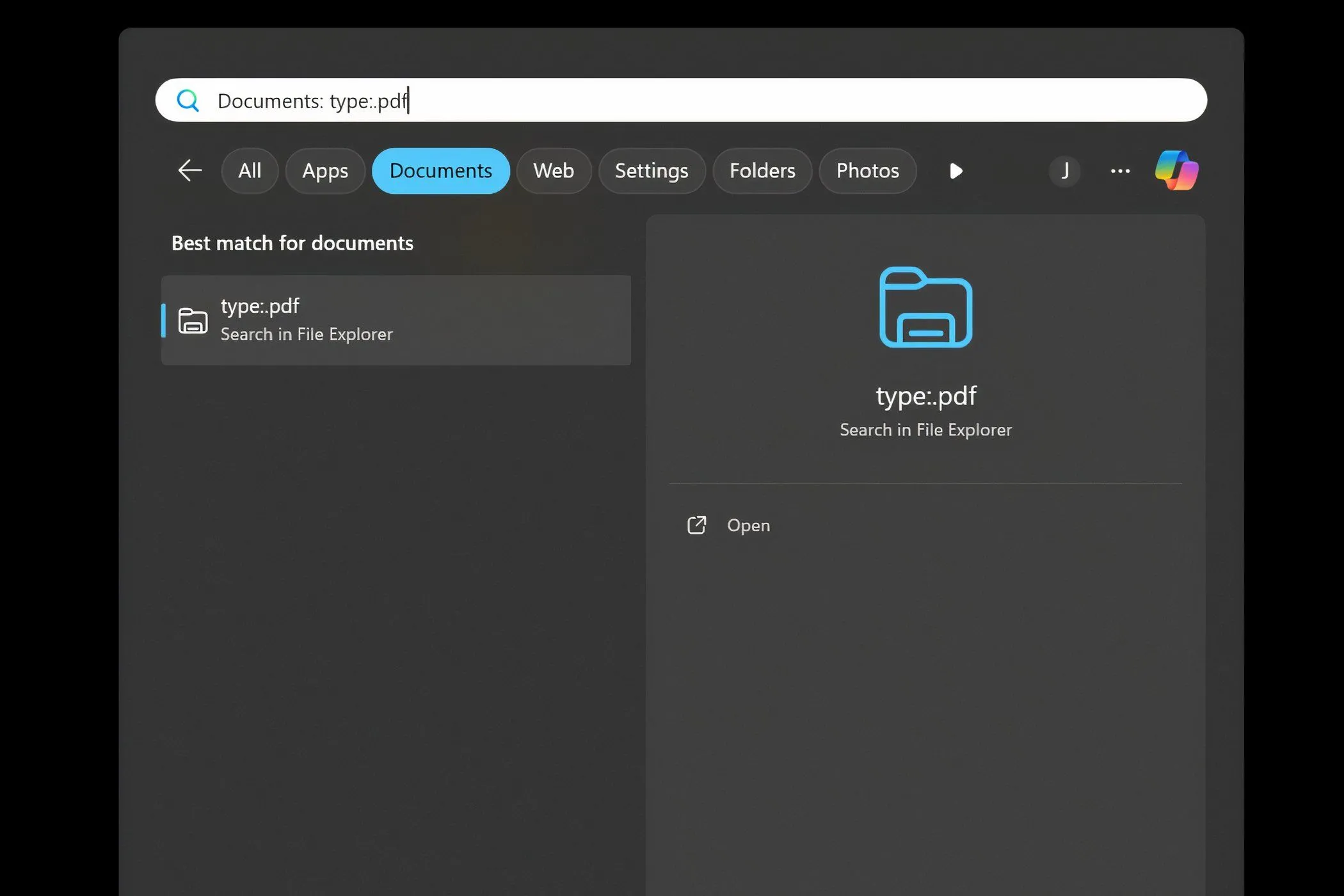 Lọc file bằng bộ lọc File Type trong tìm kiếm Windows