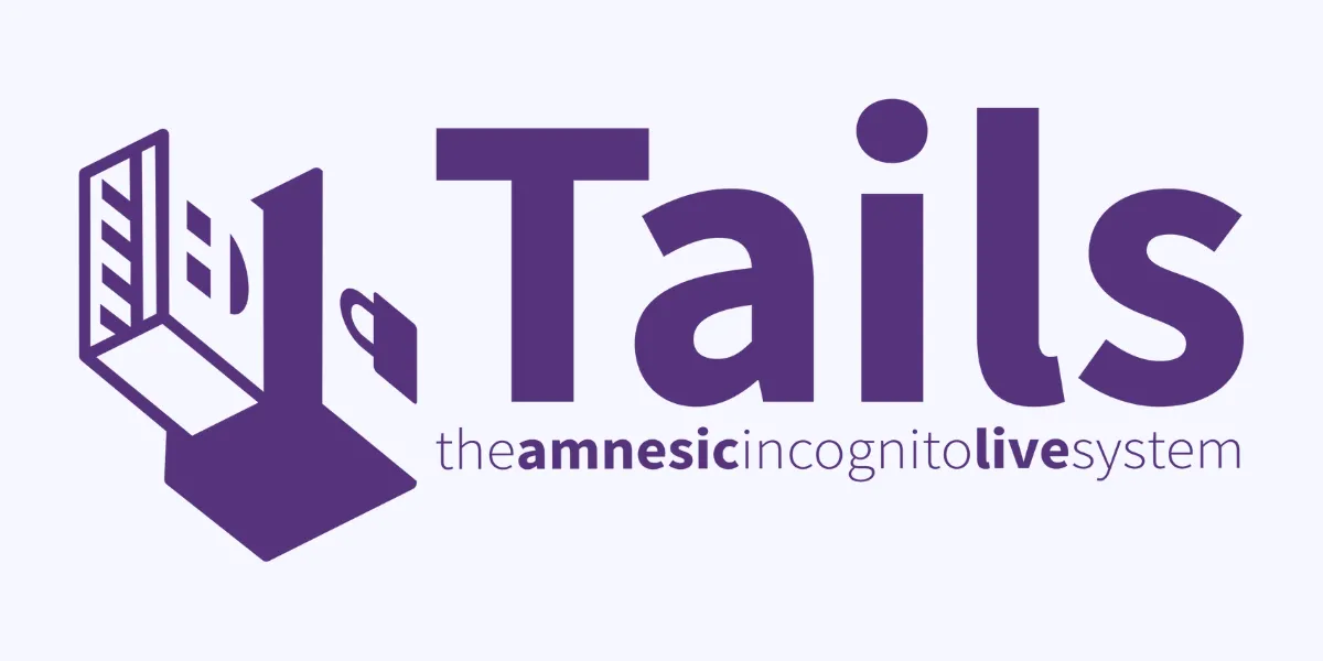 Logo và tên hệ điều hành Tails OS trên nền màu tím tượng trưng cho bảo mật và quyền riêng tư