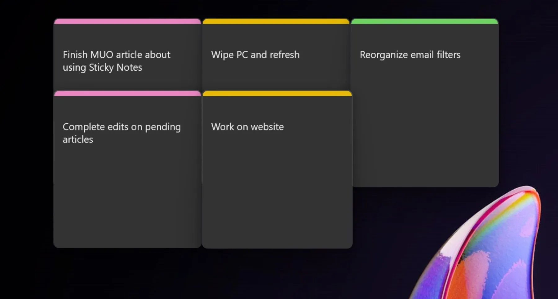 Mã hóa màu sắc cho ghi chú Sticky Notes để phân loại công việc theo mức độ ưu tiên trong Windows 11