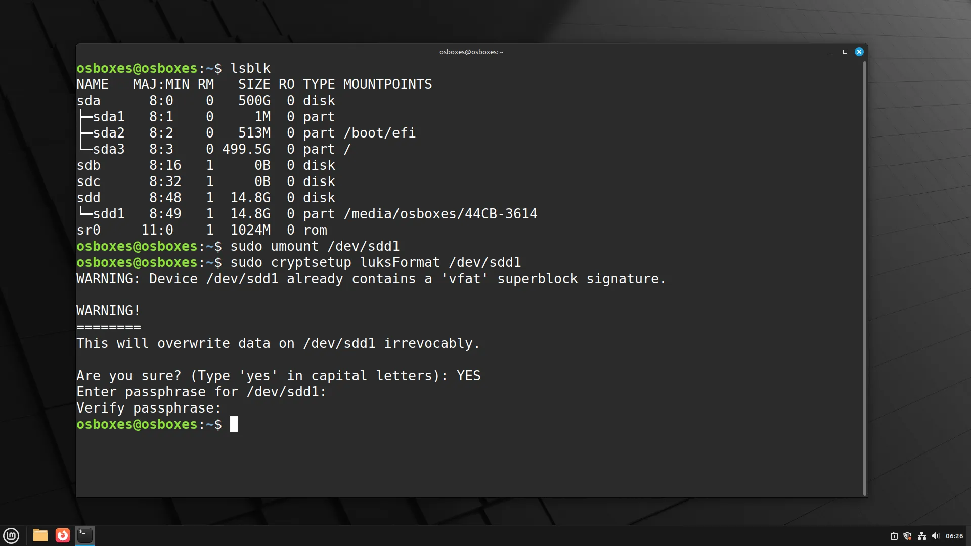 Mã hóa ổ đĩa ngoài bằng LUKS qua Terminal trên Linux
