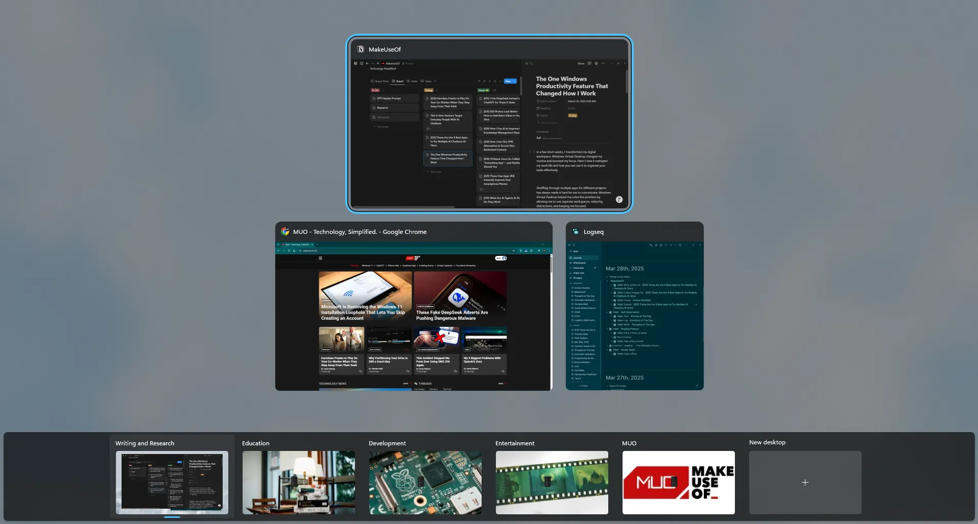 Màn hình ảo Windows với nhiều desktop tùy chỉnh cho các nhiệm vụ khác nhau