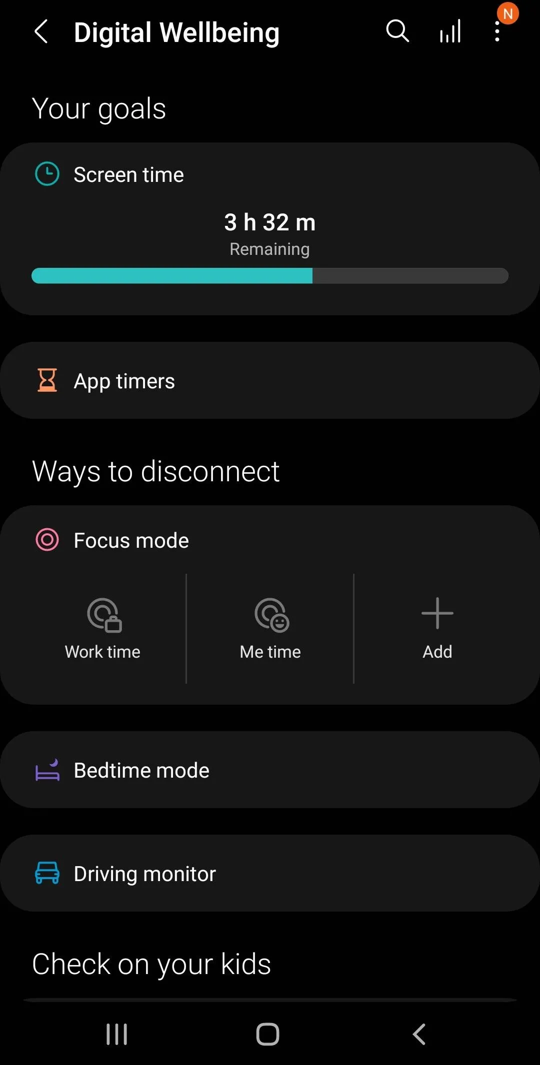 Màn hình cài đặt Digital Wellbeing (Thời gian sử dụng thiết bị) trên Android, nơi quản lý các ứng dụng và thời gian dùng.