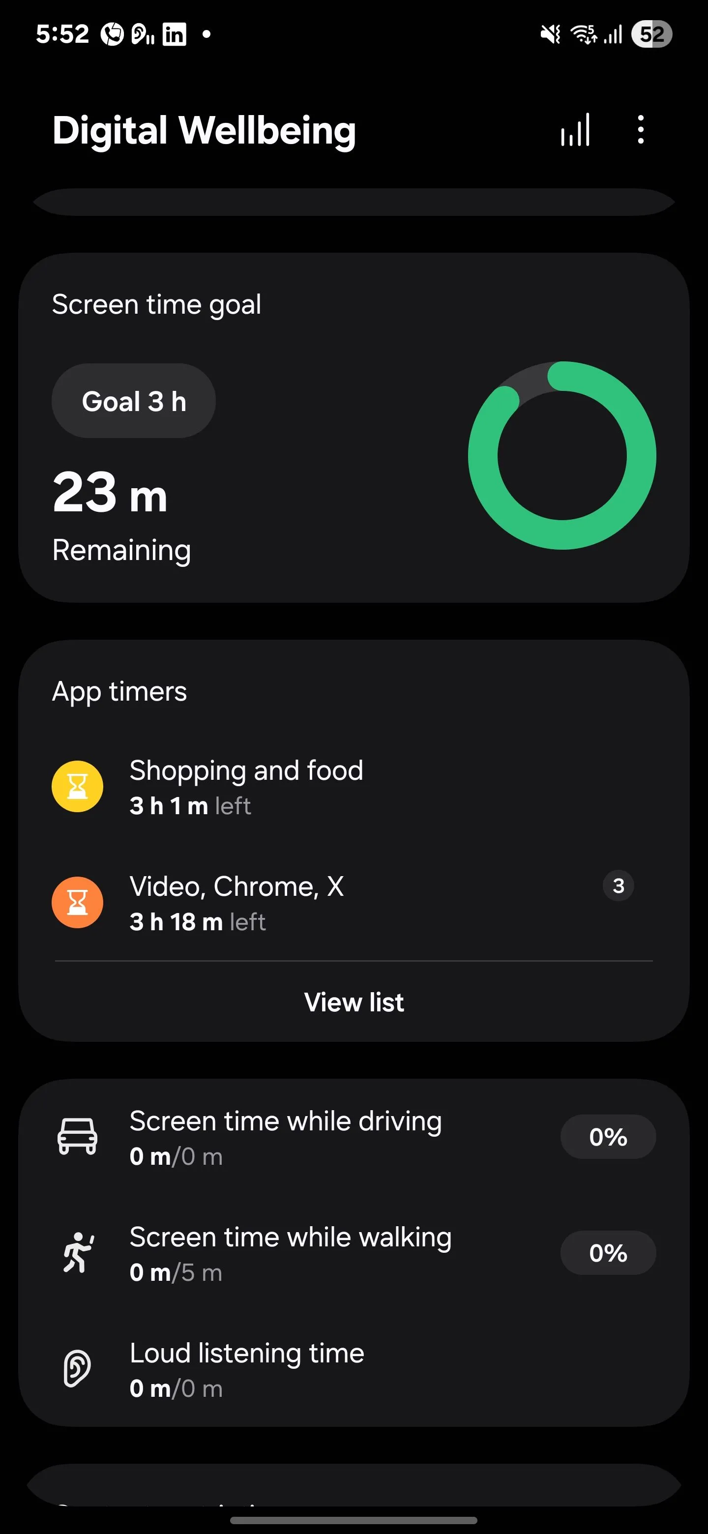 Màn hình cài đặt mục tiêu thời gian sử dụng màn hình hàng ngày trong ứng dụng Digital Wellbeing Samsung