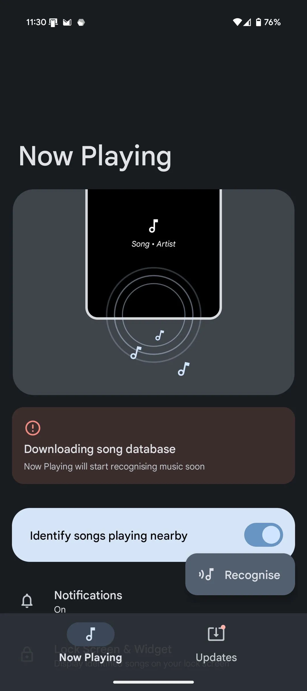 Màn hình cài đặt nâng cao của Ambient Music Mod, hiển thị tùy chọn 'Use Alternative Encoding' để cải thiện độ ổn định khi nhận diện nhạc, là một phần quan trọng trong việc tối ưu hóa tính năng Now Playing.