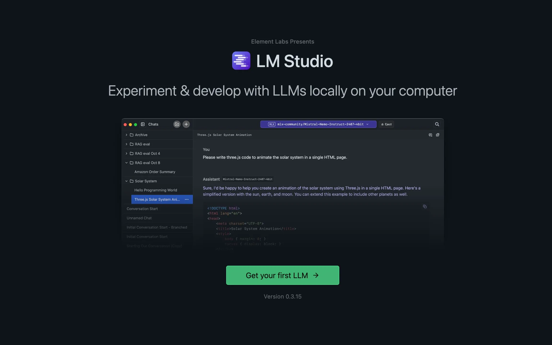 Màn hình chào mừng của LM Studio, hướng dẫn người dùng tải và chạy các mô hình AI cục bộ