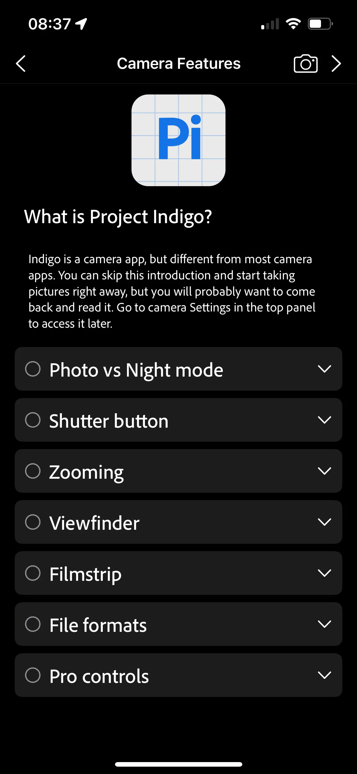 Màn hình chính của ứng dụng Project Indigo, hiển thị giao diện người dùng thân thiện và chuyên nghiệp