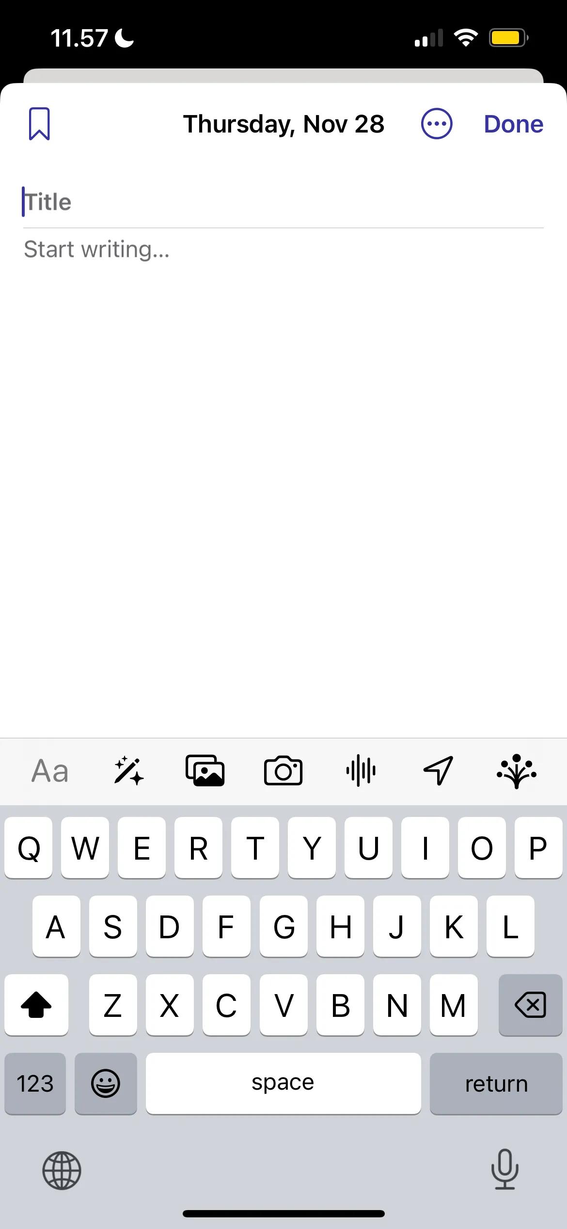 Màn hình chính ứng dụng Apple Journal trên thiết bị iOS, hiển thị các gợi ý nhật ký