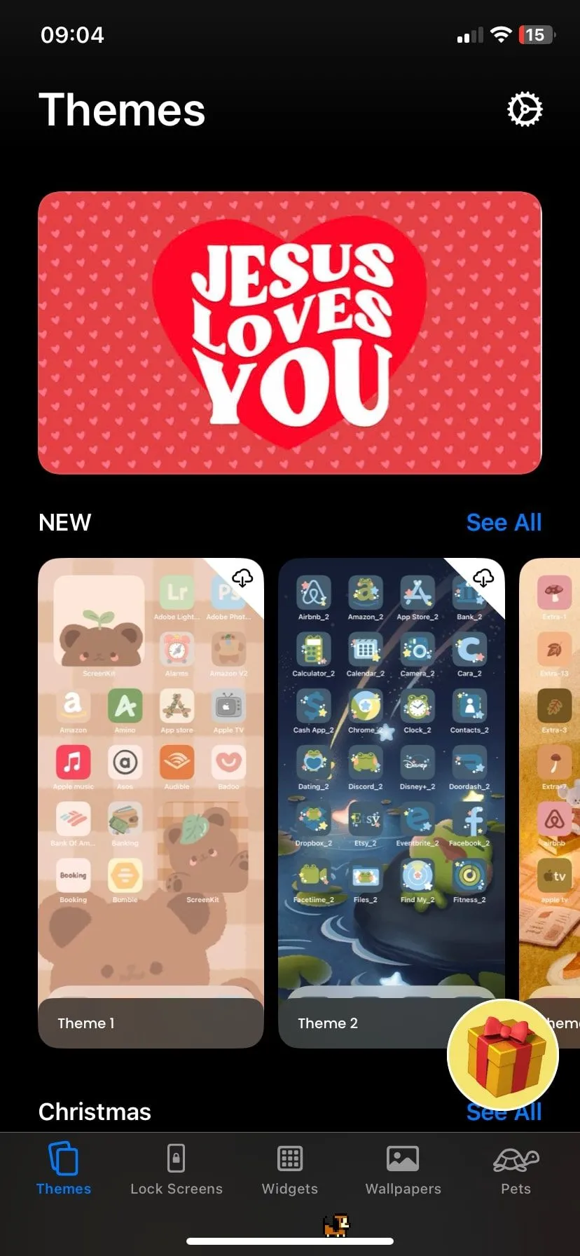 Màn hình chính ứng dụng ScreenKit với các gói biểu tượng và chủ đề.