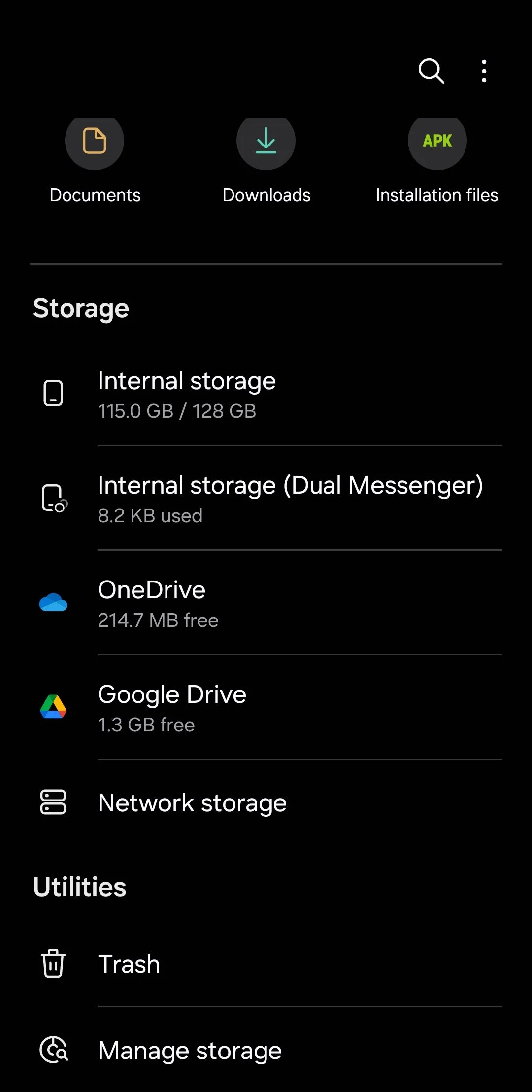 Màn hình chính ứng dụng Tệp của tôi (Samsung Files)