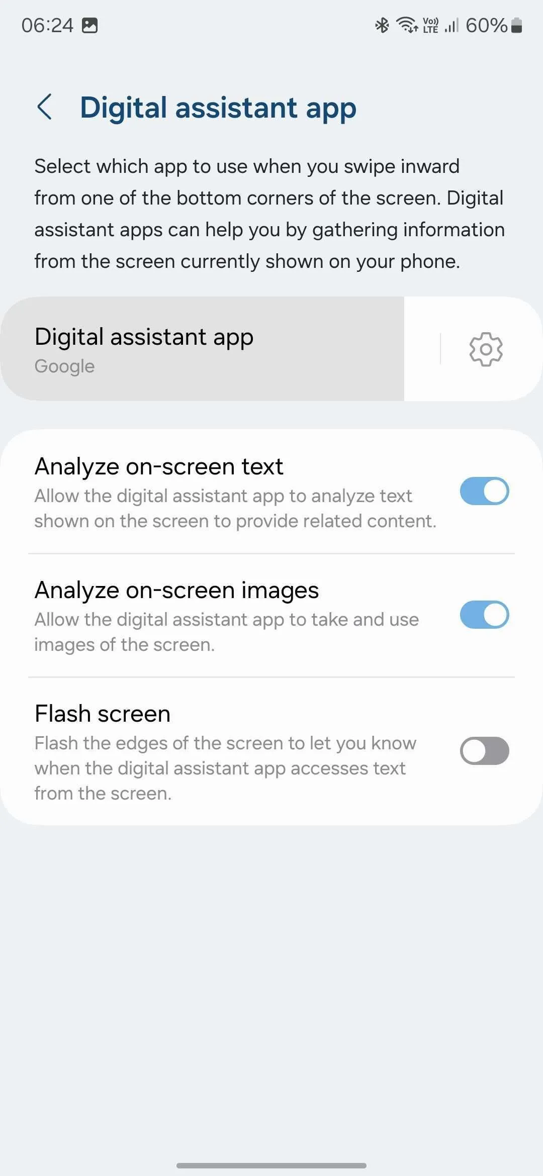 Màn hình chọn ứng dụng trợ lý kỹ thuật số mặc định trong cài đặt Android