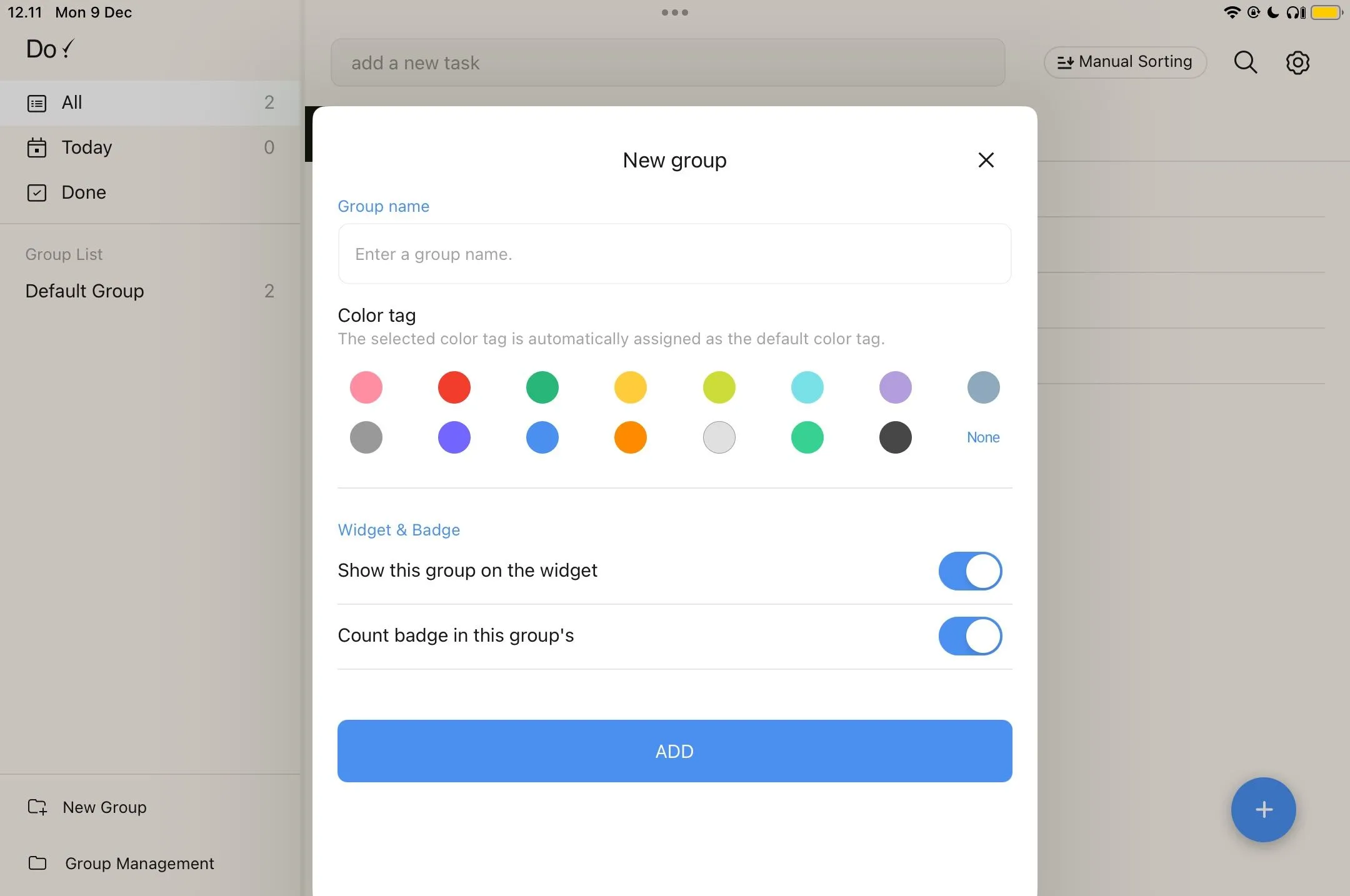 Màn hình Do! App với tùy chọn tạo nhóm công việc mới giúp sắp xếp dự án hiệu quả