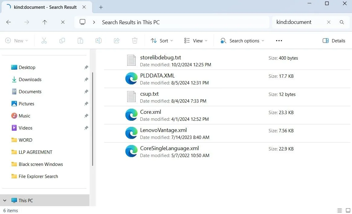 Màn hình File Explorer hiển thị kết quả tìm kiếm theo loại tệp ảnh bằng cú pháp "kind:image"