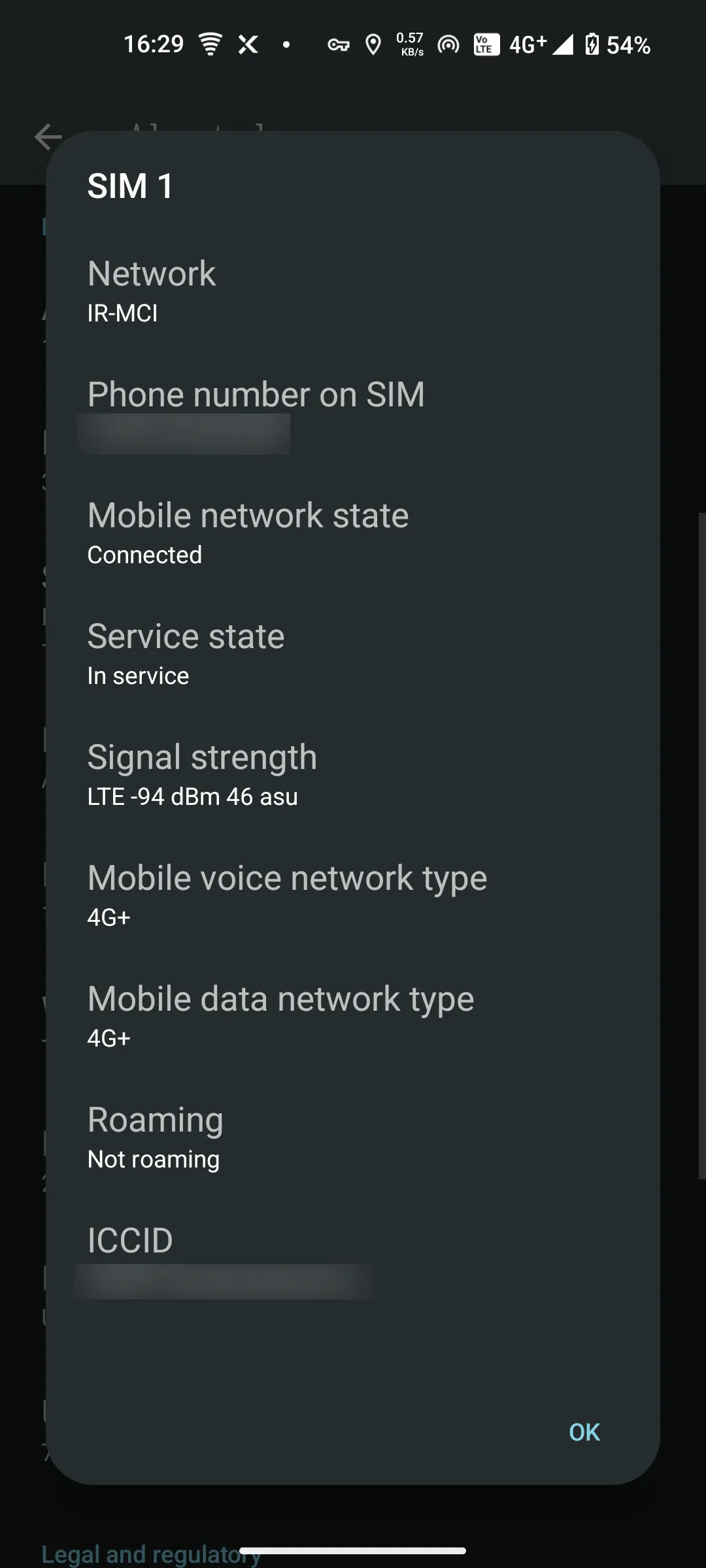 Màn hình hiển thị các chỉ số đo lường tín hiệu di động trên Nothing Phone, bao gồm RSRP