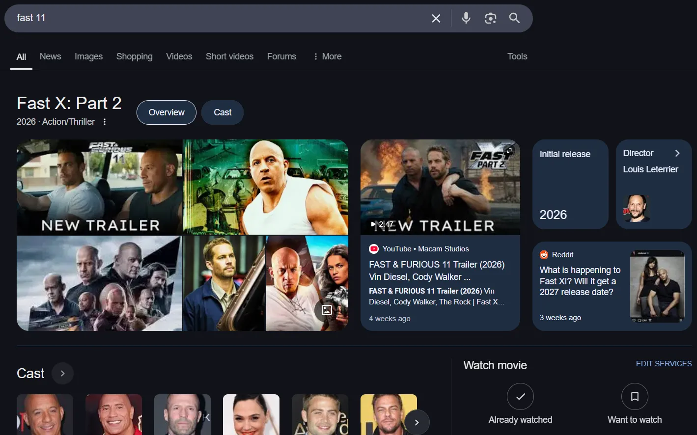 Màn hình kết quả tìm kiếm Google cho &quot;Fast 11&quot; bị chi phối bởi clickbait và video giả mạo
