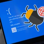 Màn hình lỗi Windows hiển thị thông báo lỗi và biểu tượng bug trên hệ điều hành.