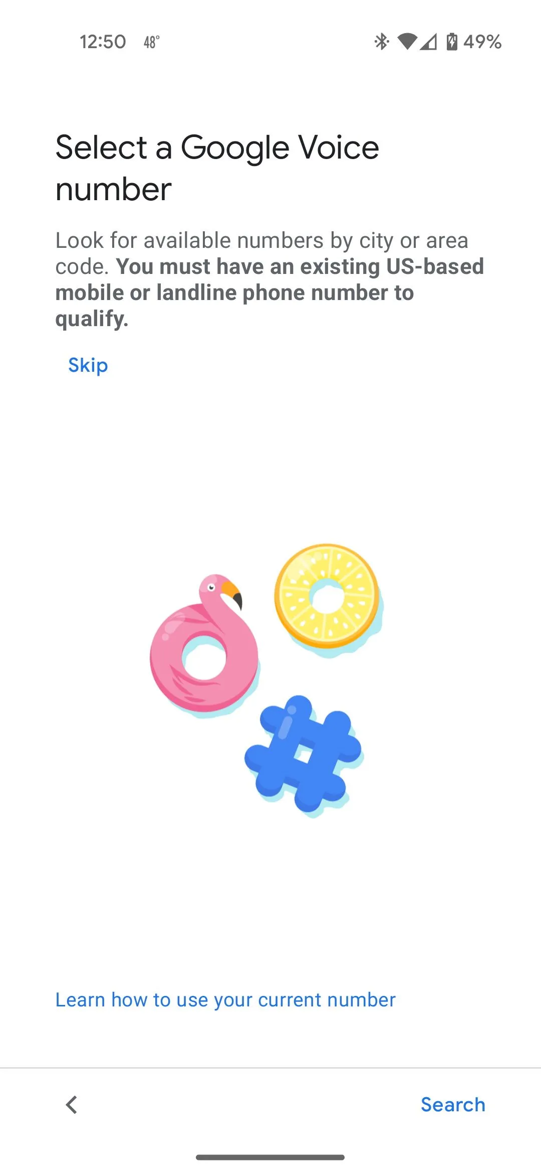 Màn hình lựa chọn số điện thoại Google Voice mới khi đăng ký