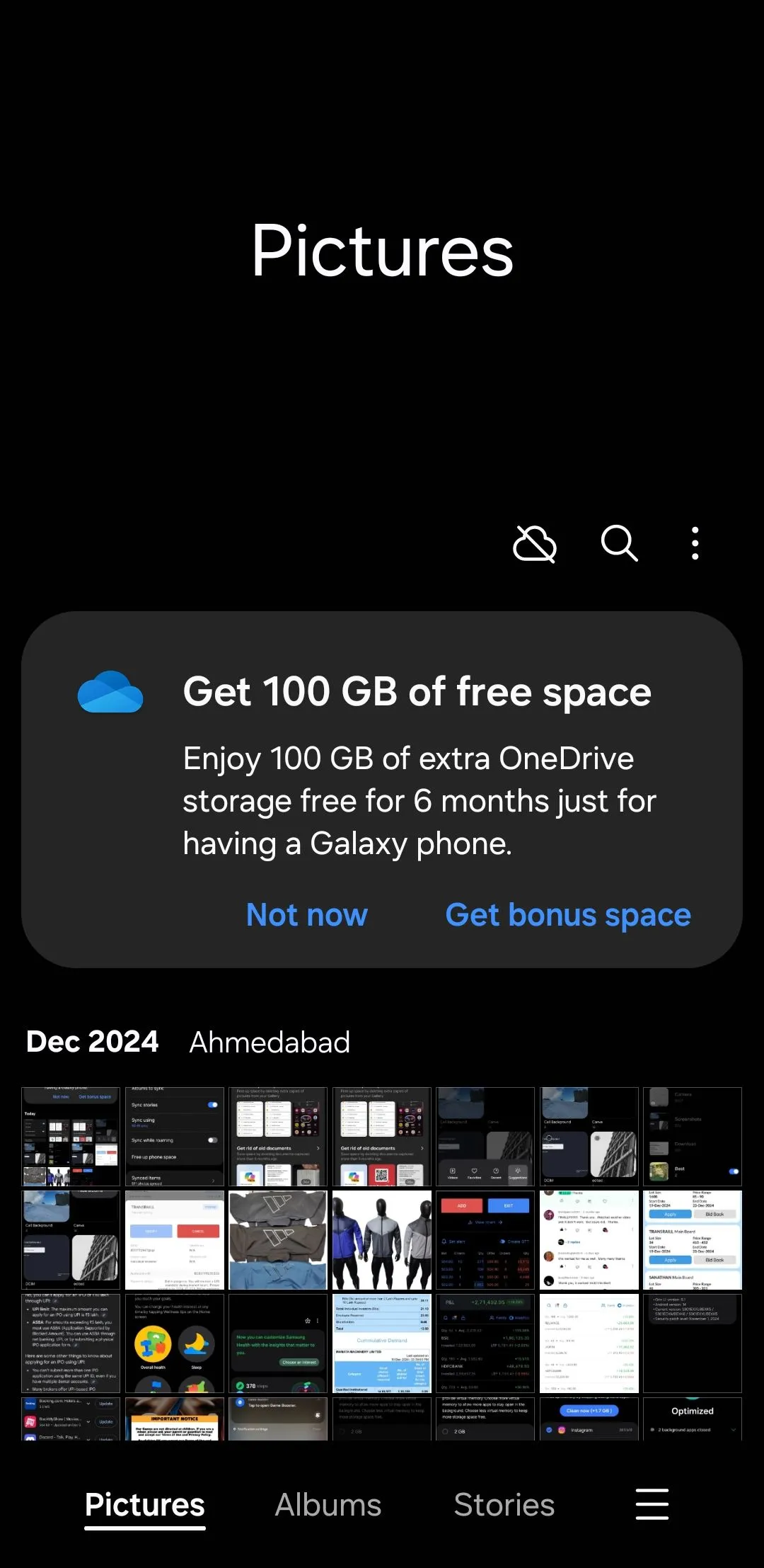 Màn hình Samsung Gallery hiển thị ưu đãi tích hợp và sao lưu ảnh lên OneDrive