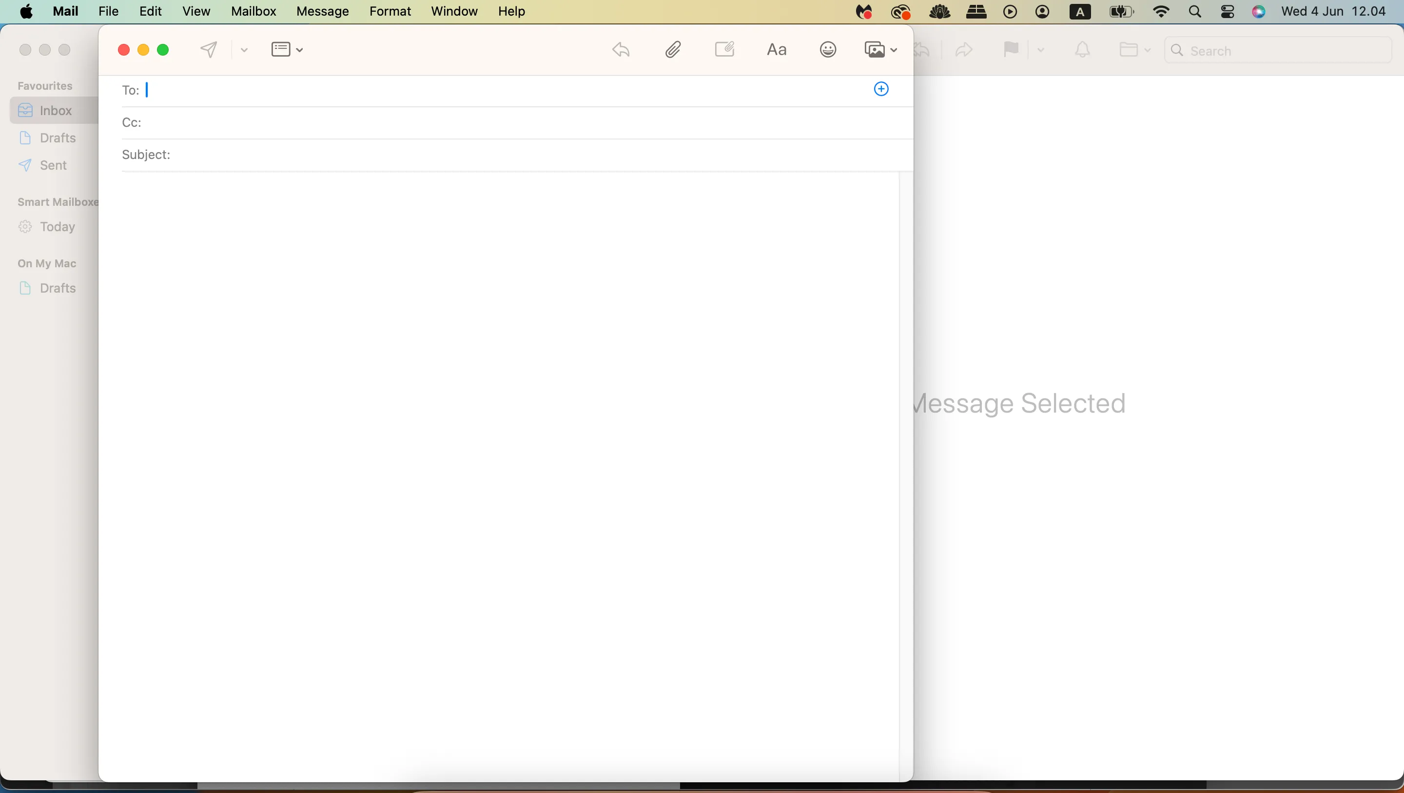 Màn hình soạn thư trong ứng dụng Apple Mail với các tùy chọn cơ bản