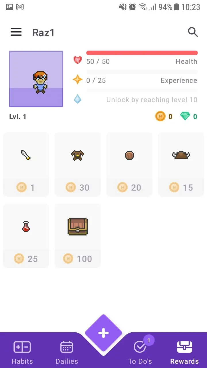 Màn hình tạo và theo dõi thói quen mới trong ứng dụng Habitica trên điện thoại