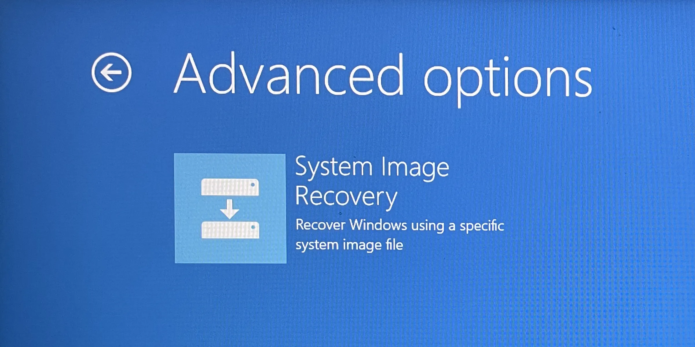 Màn hình Thêm Tùy chọn Khôi phục trong Windows, hiển thị System Image Recovery