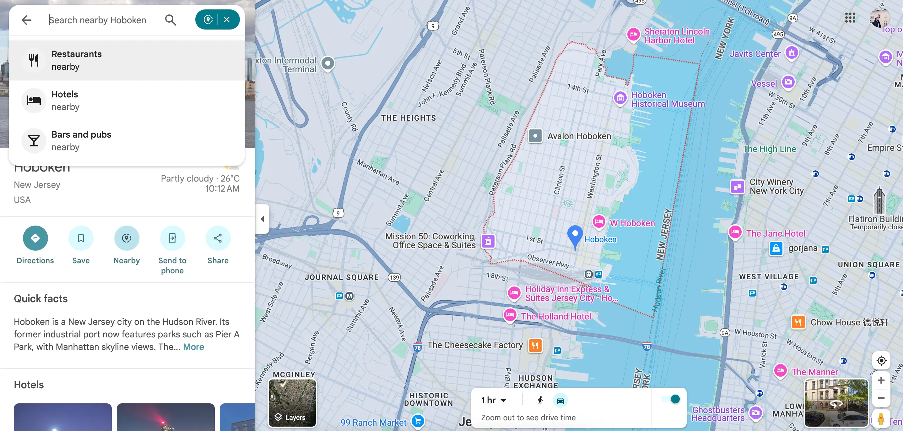 Màn hình tính năng 'Gần đây' (Nearby) của Google Maps hiển thị các tùy chọn tìm kiếm