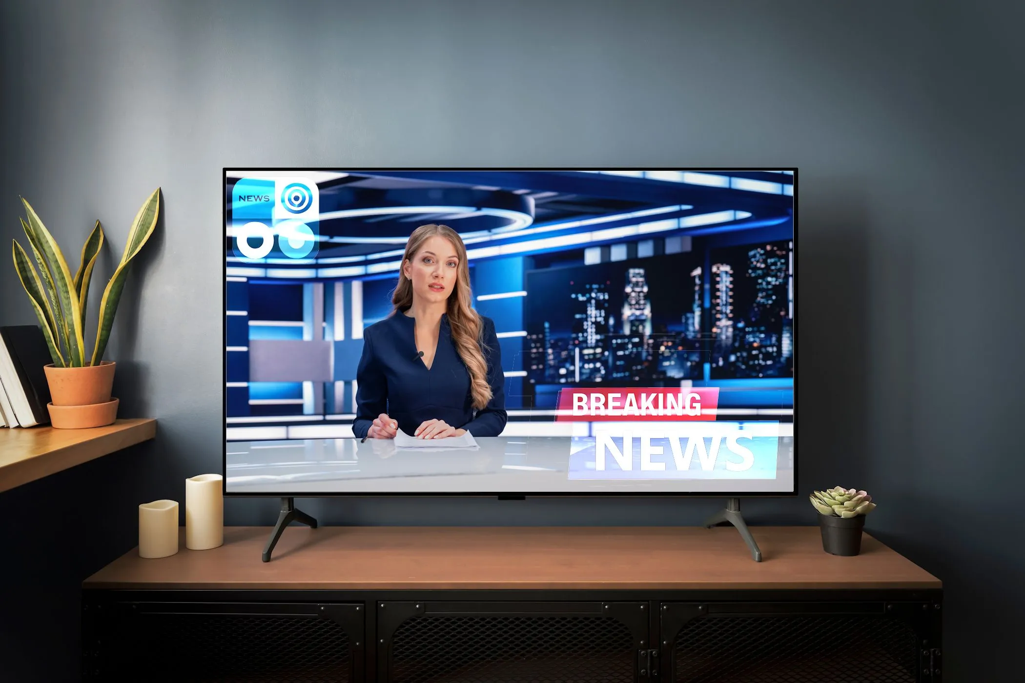 Màn hình TV hiển thị kênh tin tức bị hiện tượng lưu ảnh (burn-in)
