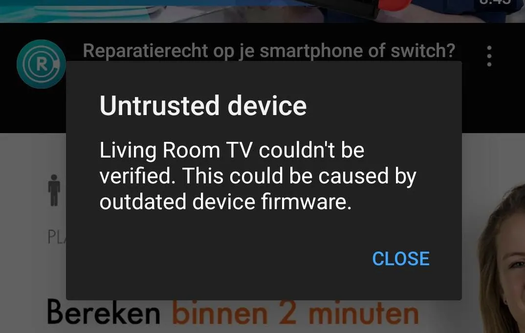Màn hình TV hiển thị lỗi "Thiết bị không tin cậy" trên Chromecast 2nd gen