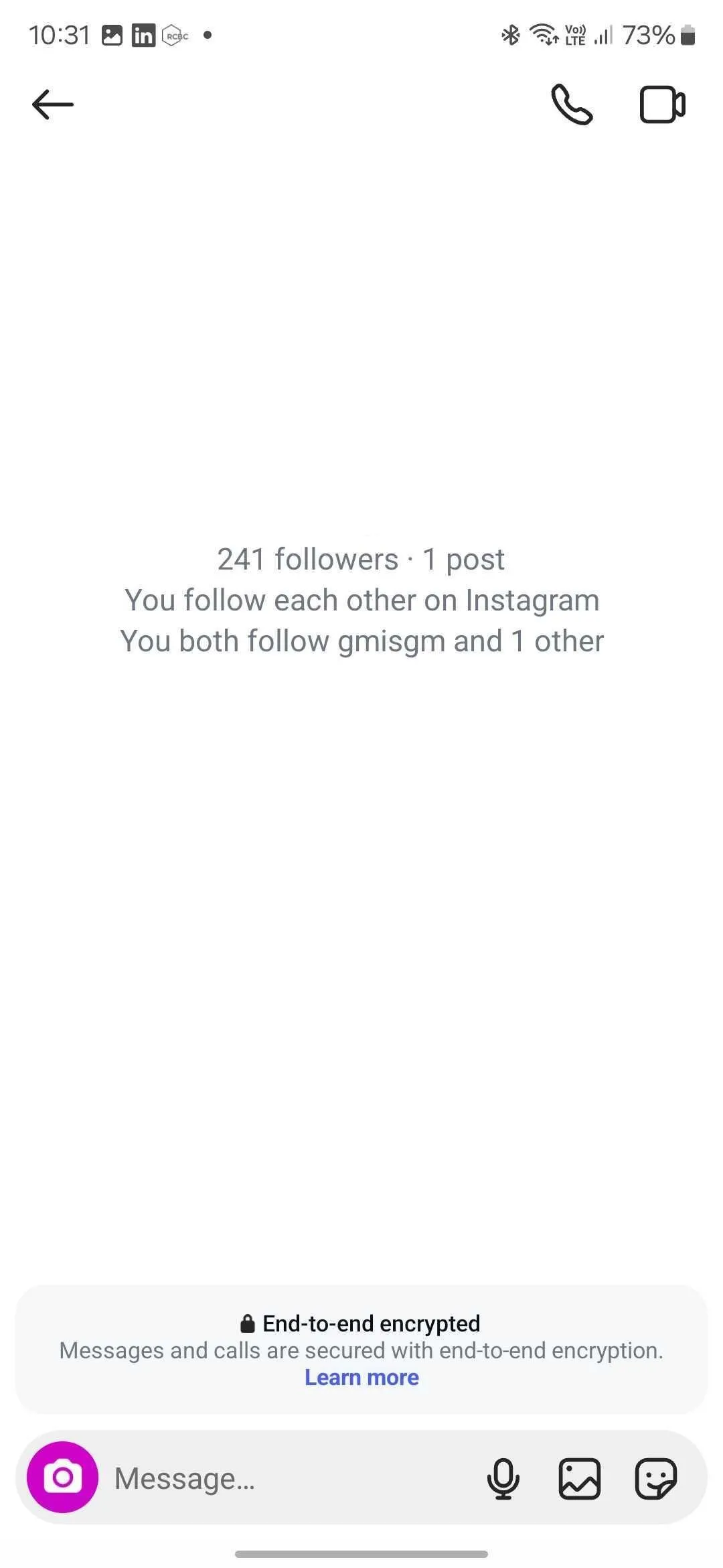 Màn hình xác nhận cuộc trò chuyện DM Instagram đã được mã hóa đầu cuối