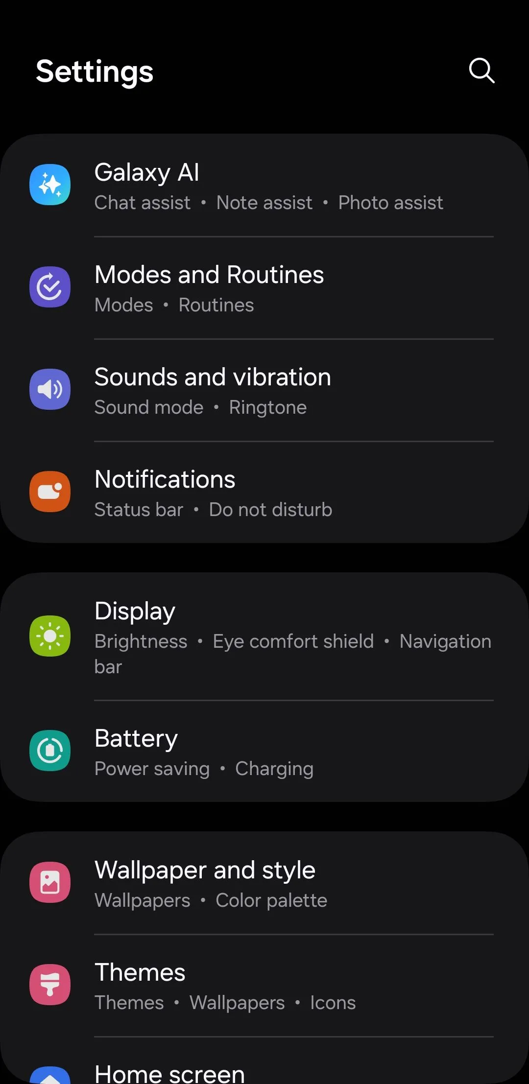 Menu Âm thanh và rung trên điện thoại Samsung, truy cập tùy chọn tắt tiếng tạm thời.
