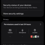 Menu Bảo mật và Quyền riêng tư trên điện thoại Samsung giúp quản lý cài đặt quyền ứng dụng
